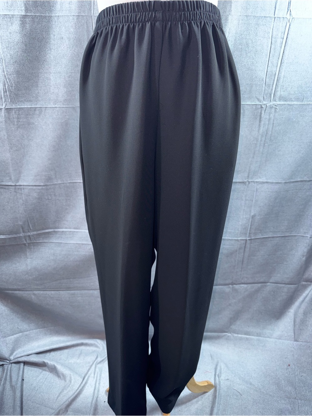2999-Leslie Fay Black Wide-Leg Elastic-Waist Trousers